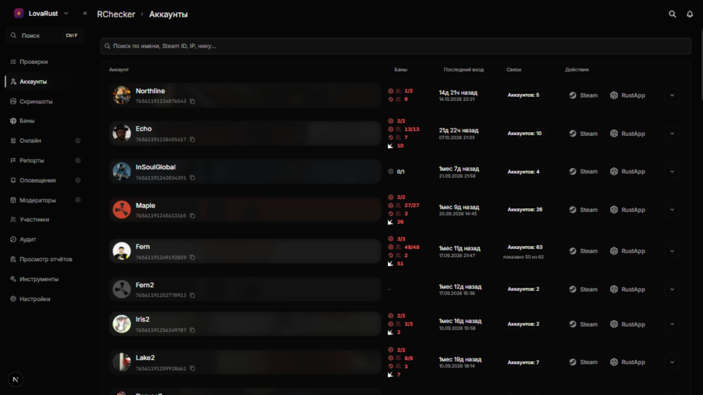 Linked Steam accounts in RChecker